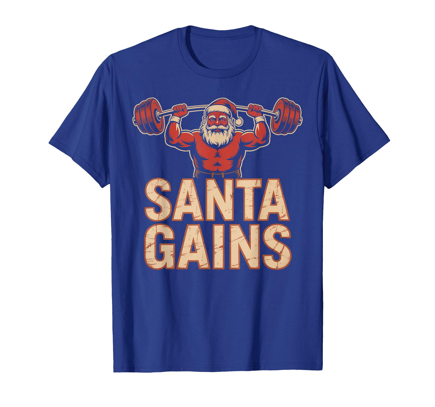 Santa Gains Festive Barbell Lifting Holiday Cheer Slogan T-Shirt