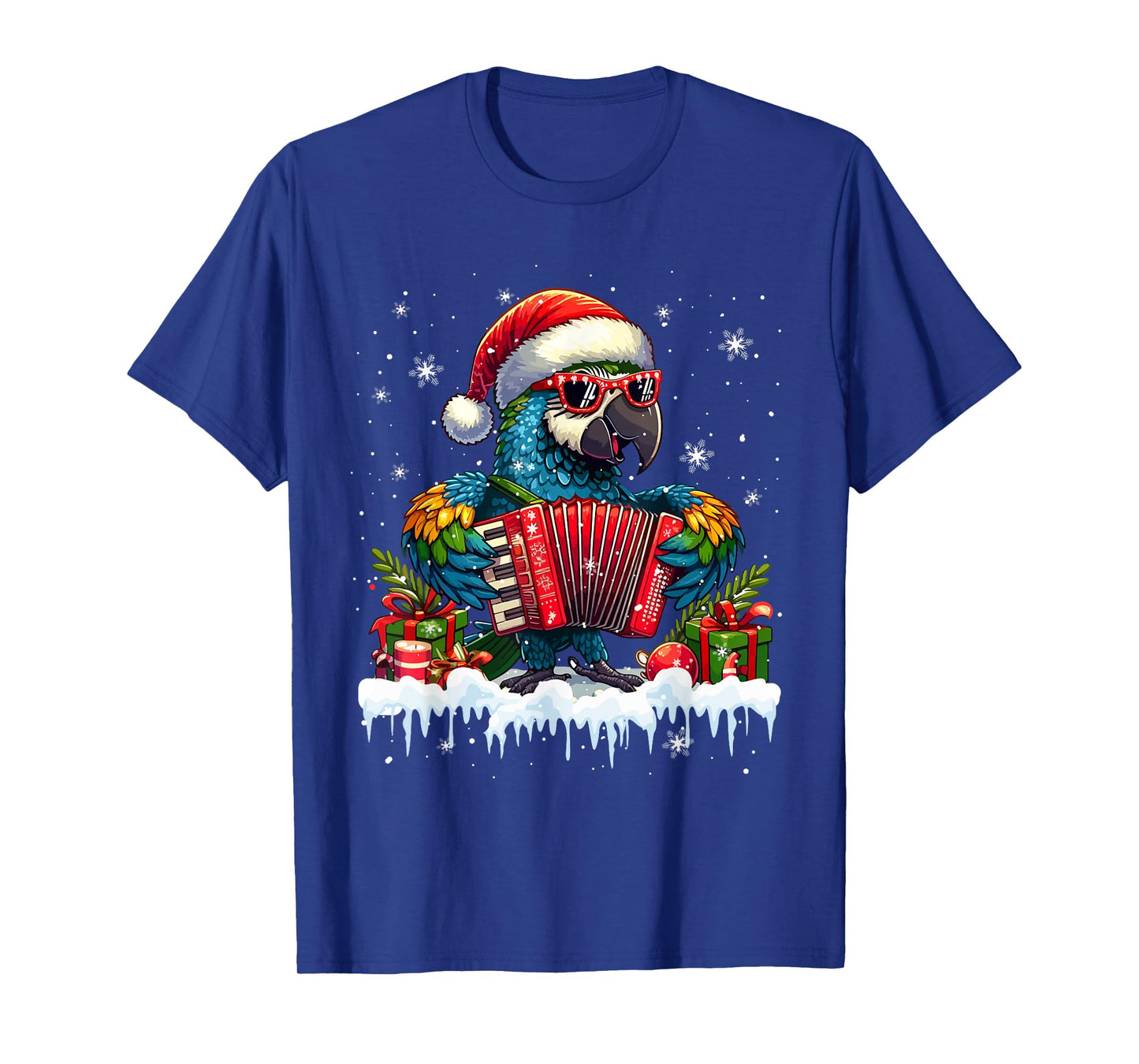 Santa Macaw Playing Accordion Christmas Funny Instrument T-Shirt
