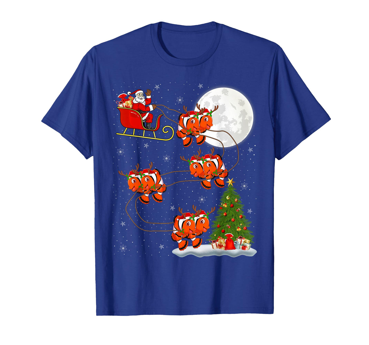 Clown Fish Santa Sleigh Flying Funny Magical Christmas T-Shirt