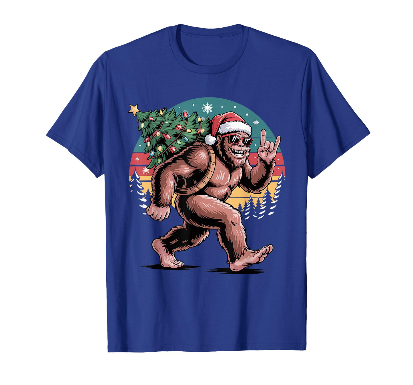 Retro Santa Bigfoot Christmas Cool Sasquatch Xmas Lights T-Shirt
