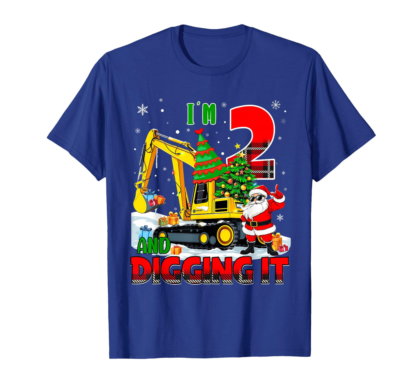 I'm 2 Construction 2nd Birthday Kid Boy Xmas Excavator Santa T-Shirt