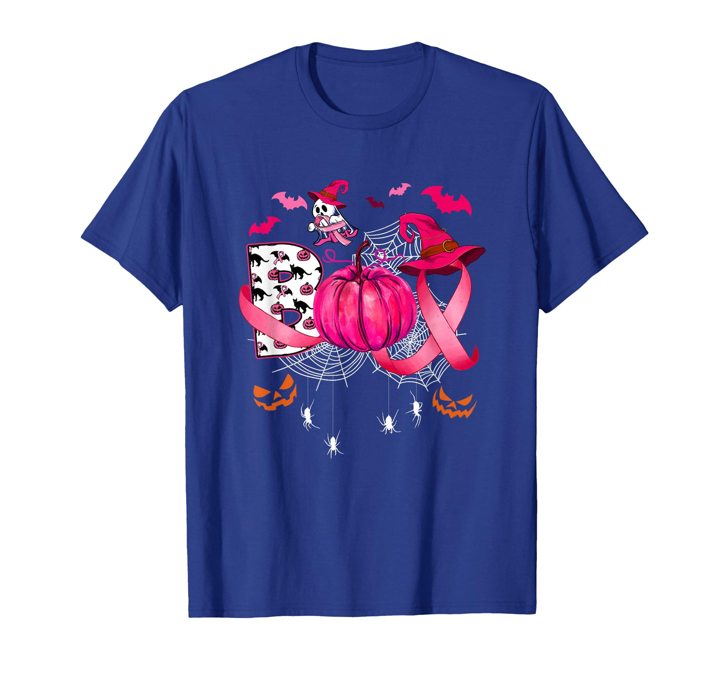 Boo Halloween Pumpkin Pink Ribbon Witch Breast Cancer T-Shirt