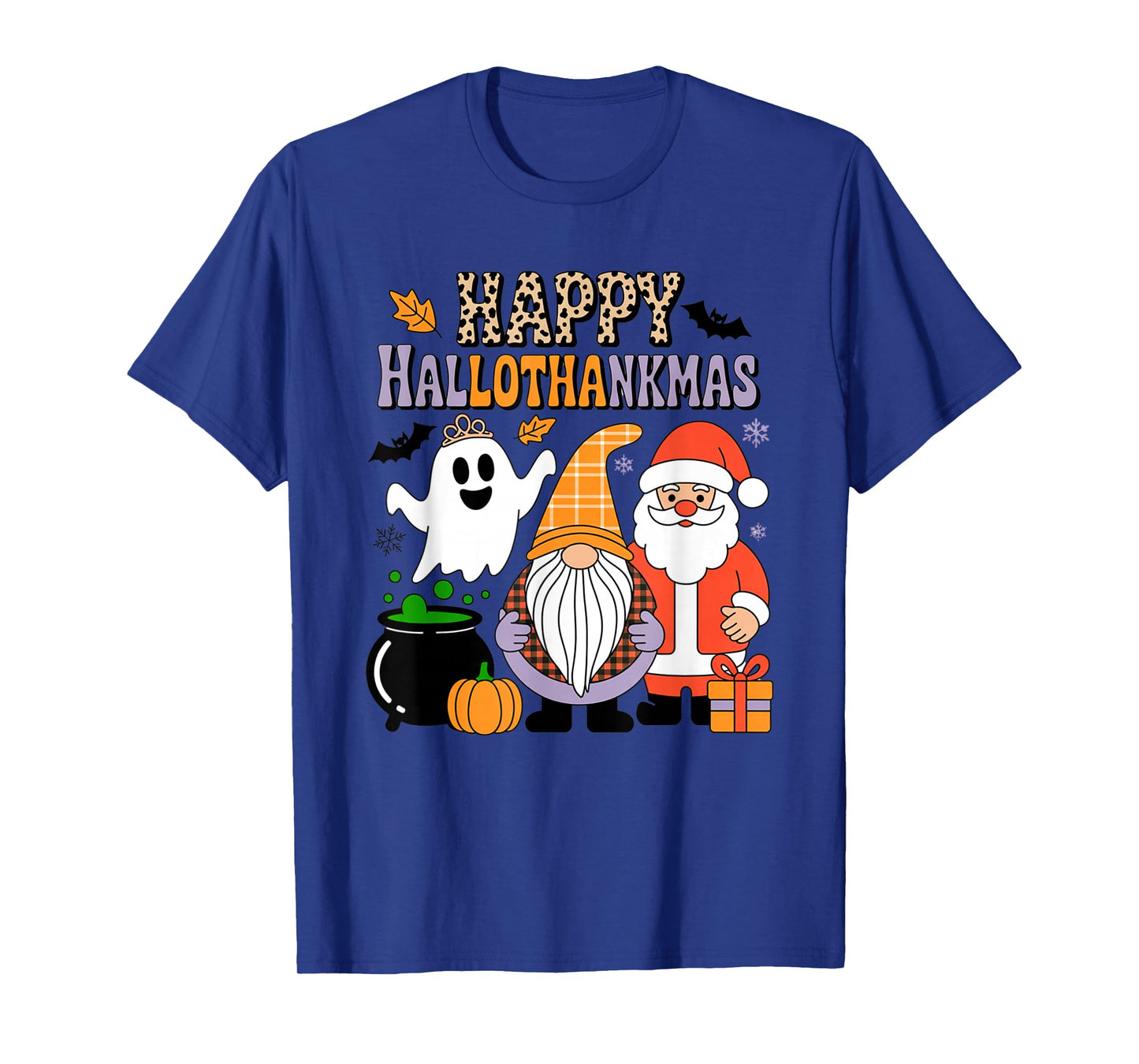 Happy Hallothankmas Cute Gnome Ghost Santa Christmas T-Shirt