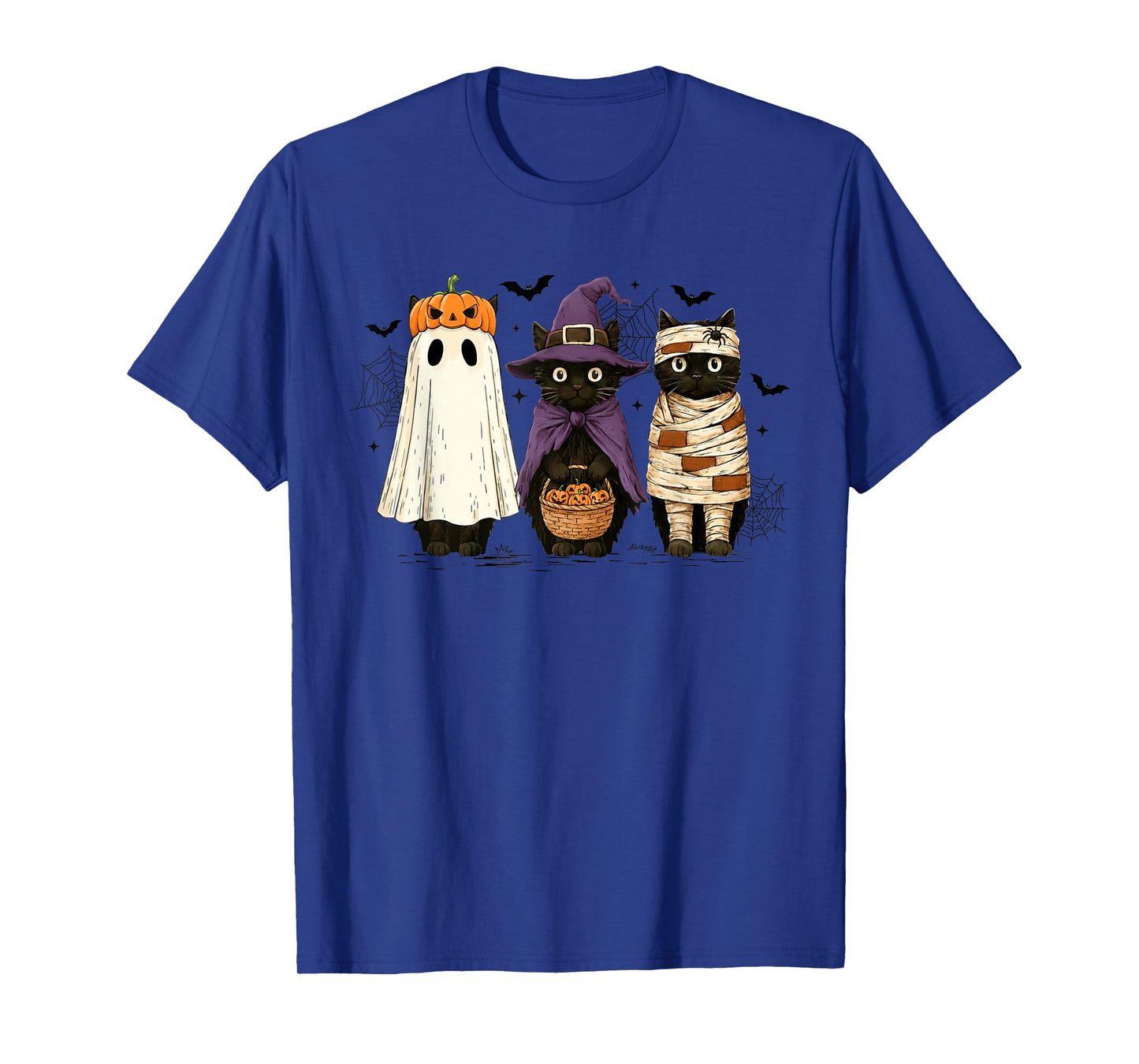 Retro Black Cat Witch Scary Halloween Pumpkin Women Men Kids T-Shirt