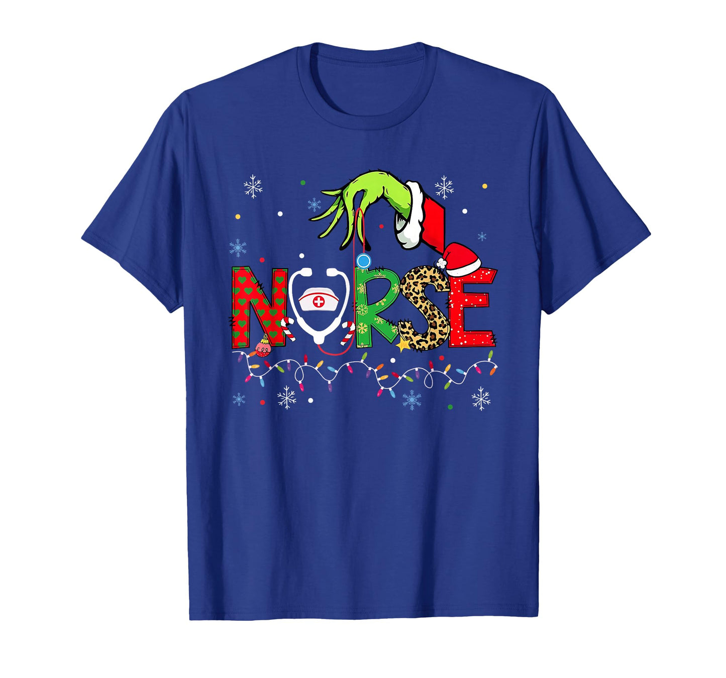 Stethoscope Nurse Merry Christmas Xmas Lights Holiday Snow T-Shirt