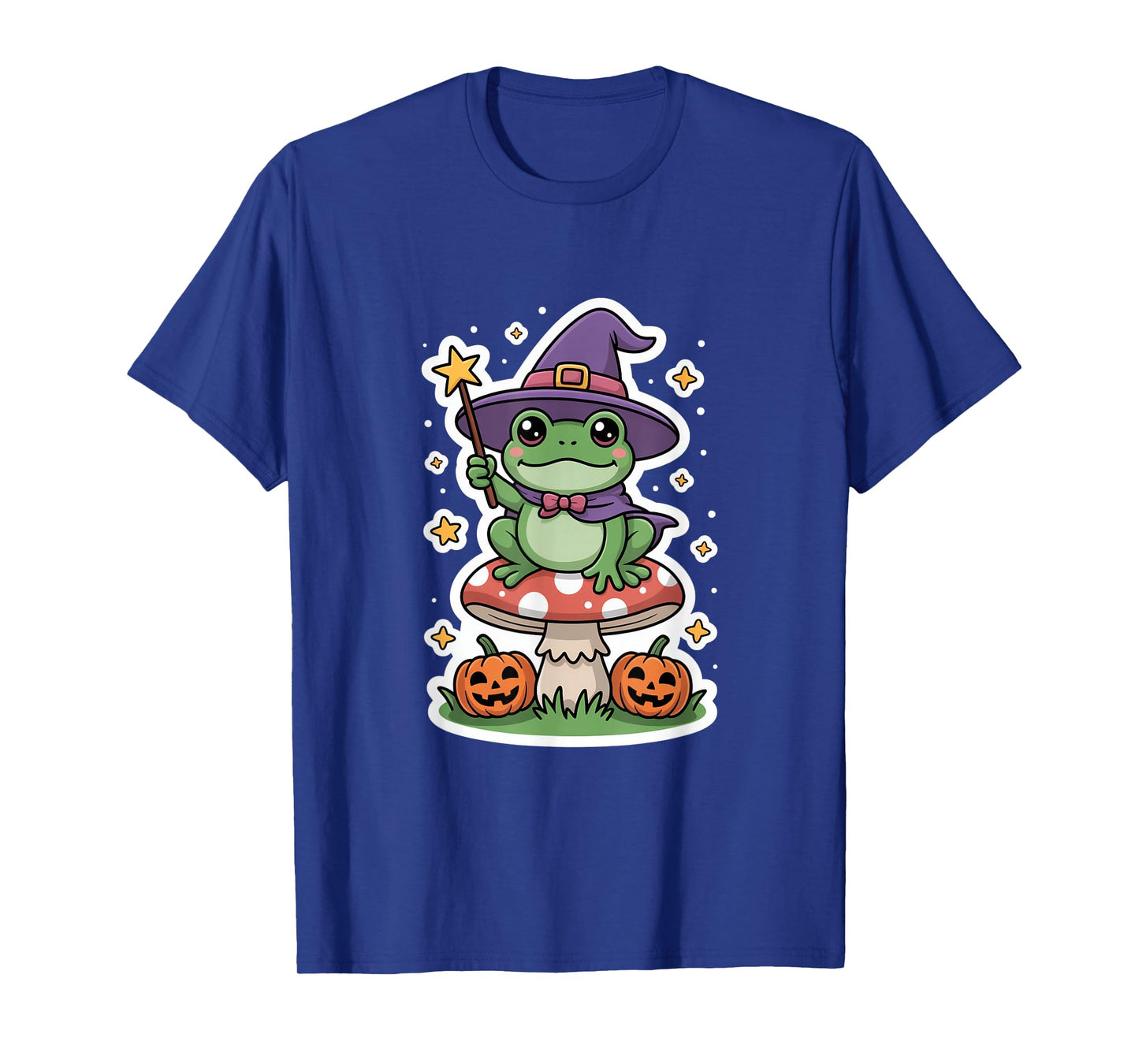 Cute Witch Frog On Mushroom with Pumpkins Halloween T-Shirt
