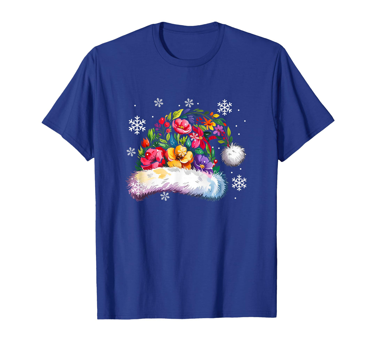 Colorful Flowers Santa Xmas Hat Shape Matching Family Kids T-Shirt