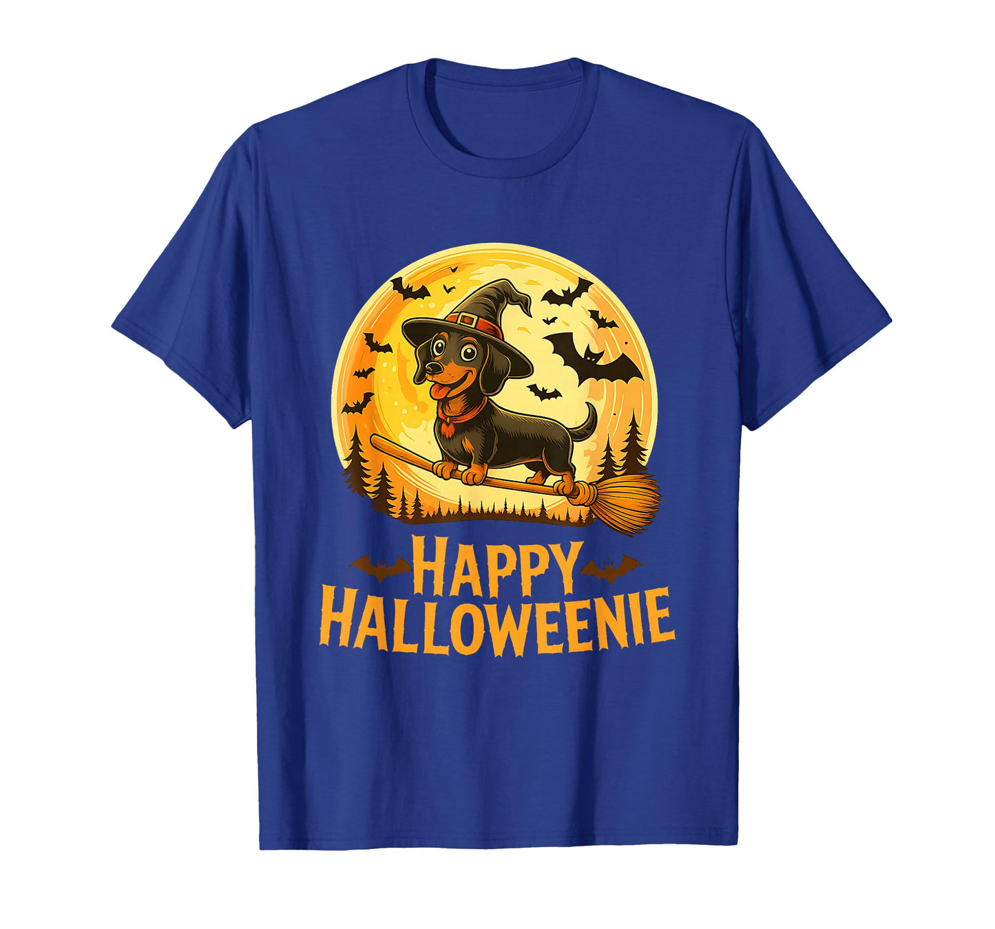 Funny Dachshundw Witch Hat Halloween Wiener Dog Moon T-Shirt