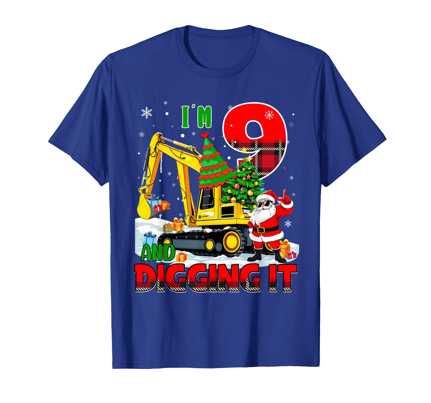 I'm 9 Construction 9th Birthday Kid Boy Xmas Excavator Santa T-Shirt