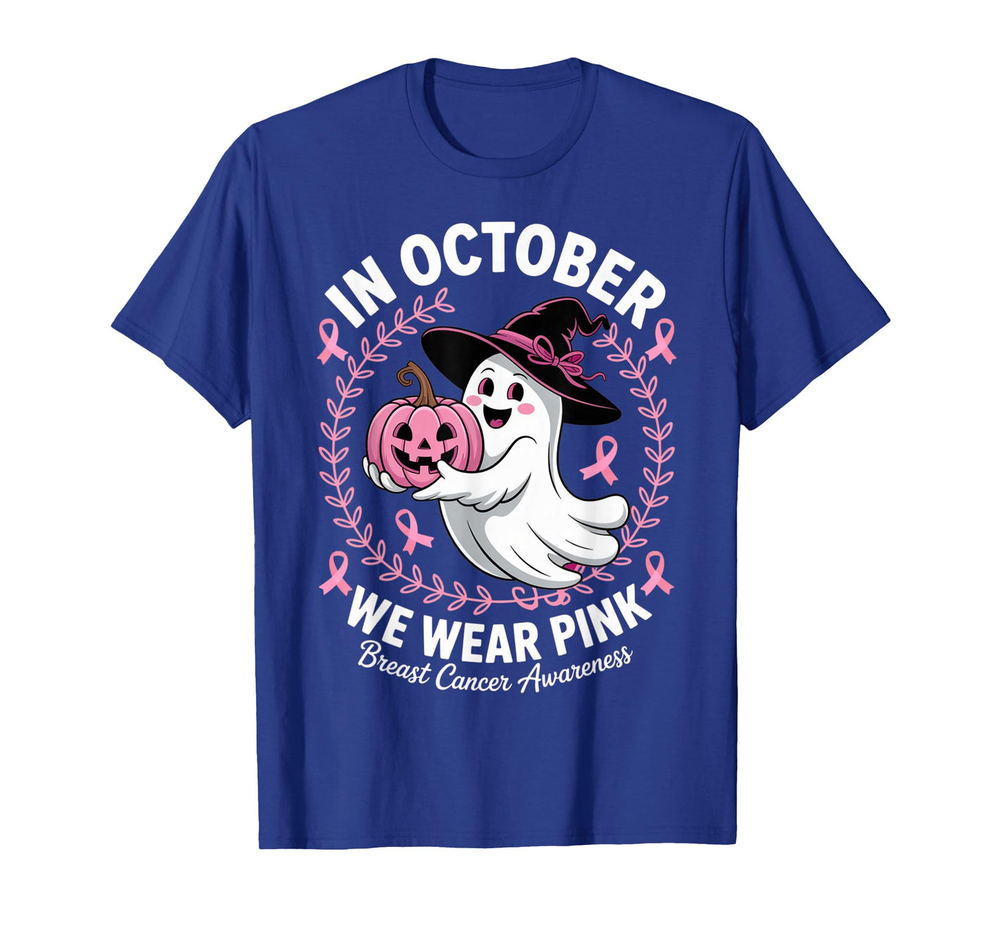 Breast Cancer Awareness in October We Wear Pink Ghost Witch T-Shirt