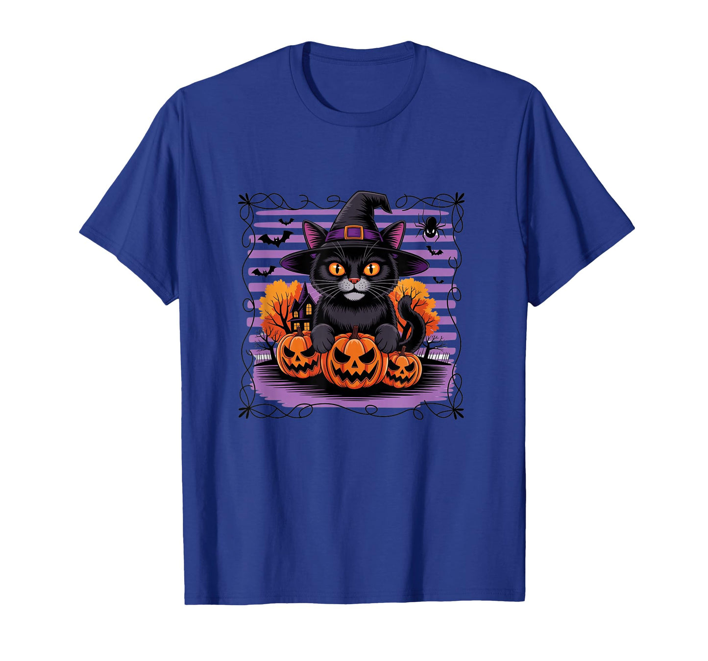 Halloween Cat with Witch Hat and Pumpkins T-Shirt