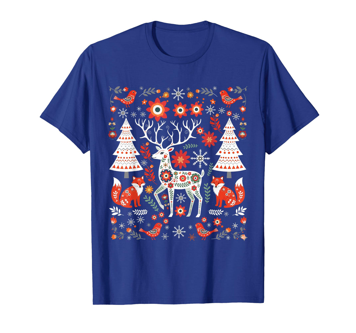 Reindeer Scandinavian Yuletide Season Botanical Christmas T-Shirt
