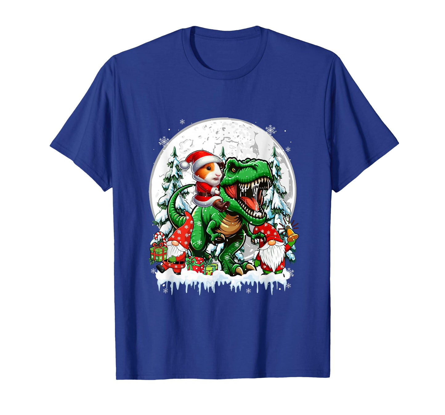 Santa Guinea Pig Riding T-Rex Gnomes Christmas Trees Family T-Shirt