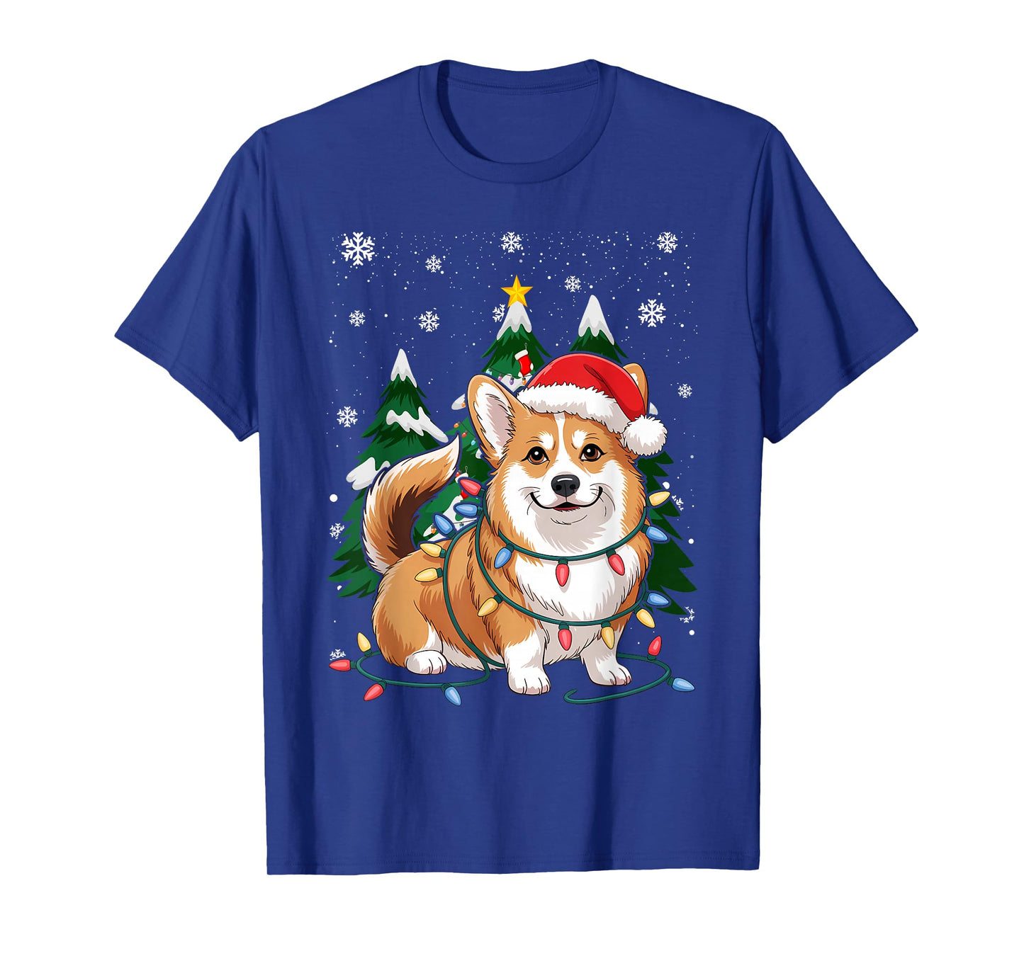 Corgi Tangled Up in Christmas Lights Santa T-Shirt