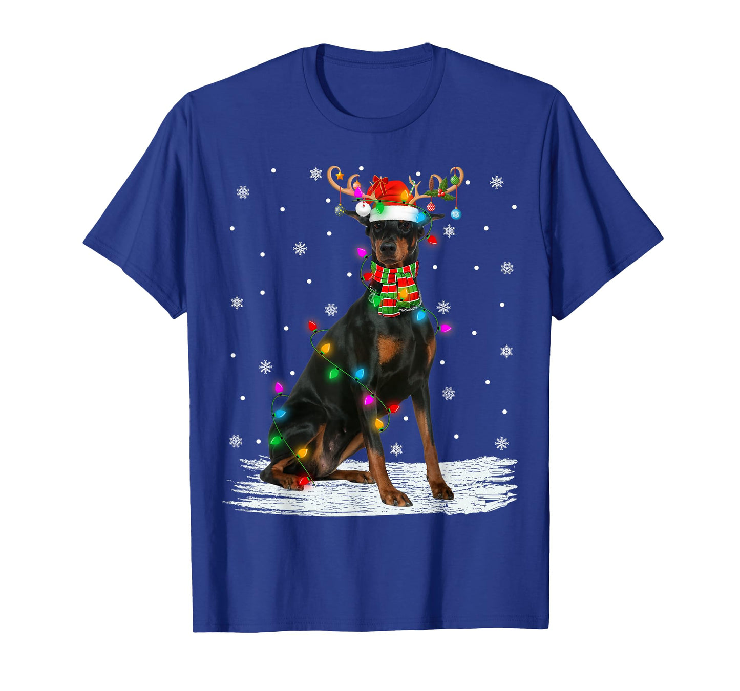 Doberman Pinscher Dog Christmas Lights Reindeer Santa Xmas T-Shirt
