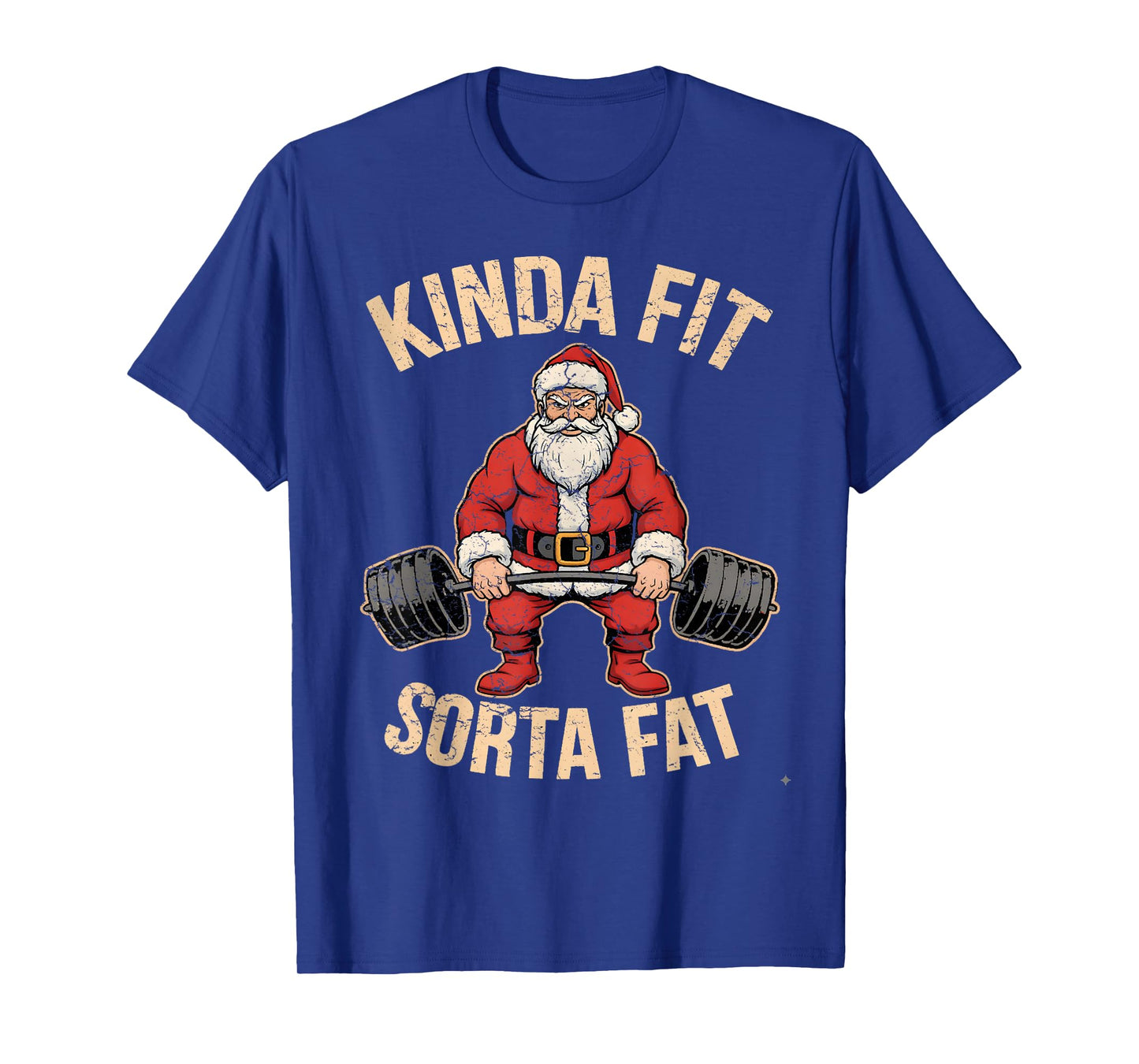 Kinda Fit Sorta Fat Funny Santa Gym Christmas Weightlifting T-Shirt