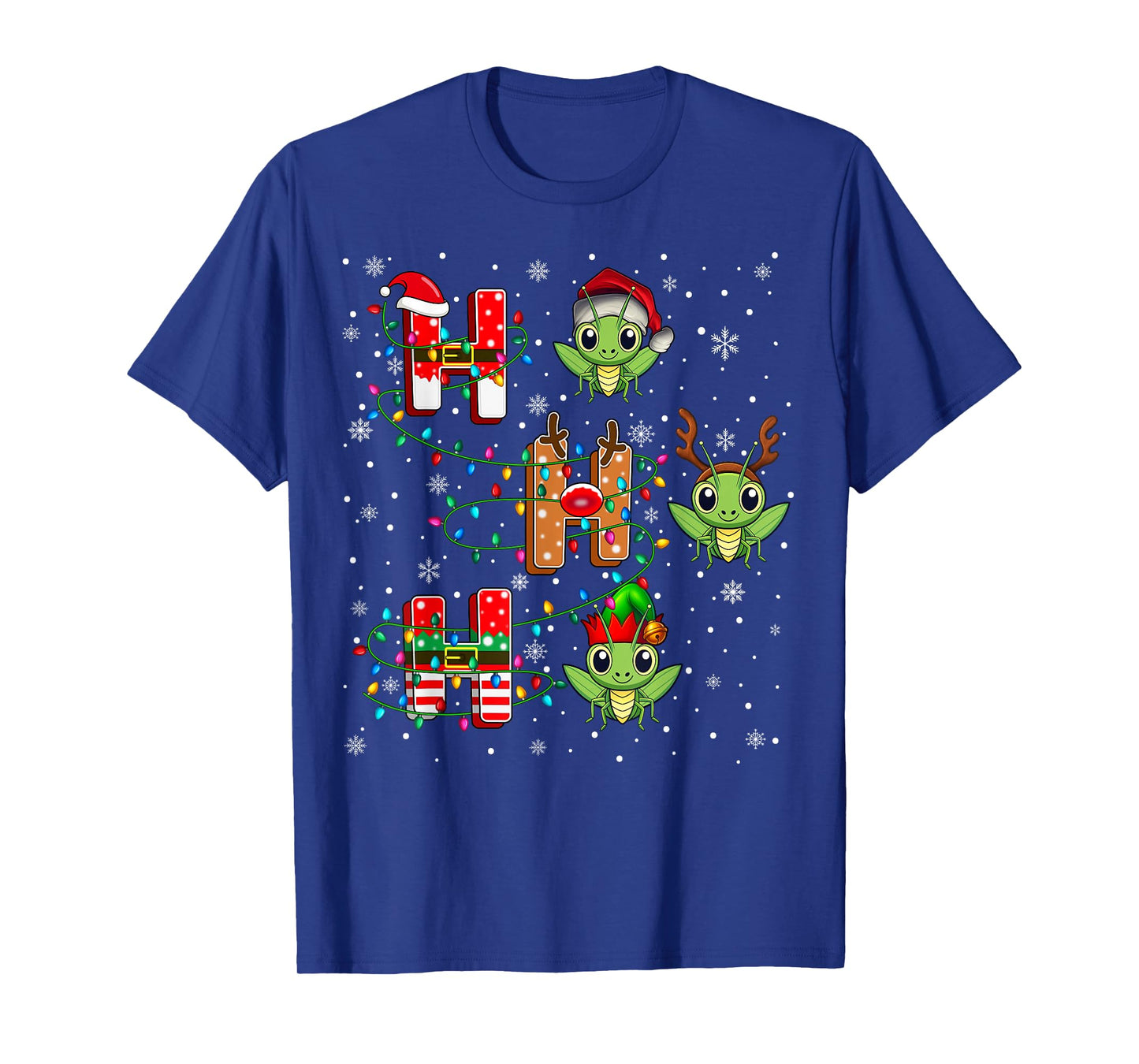 Ho Ho Ho Santa Reindeer Hat Elf Grasshopper Animal Christmas T-Shirt