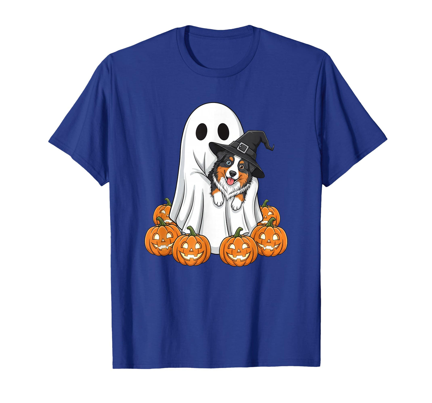 Ghost Australian Shepherd Pumpkin Halloween Kids Mens Womens T-Shirt