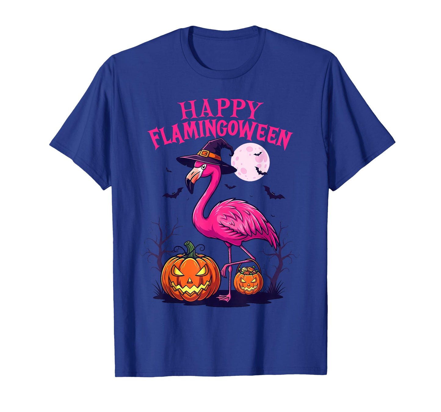 Happy Flamingoween Flamingo Witch Pumpkin Funny Halloween T-Shirt