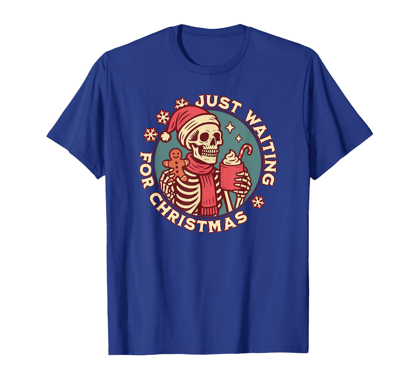 Just Waiting for Christmas Skeleton Drinking Hot Cocoa T-Shirt