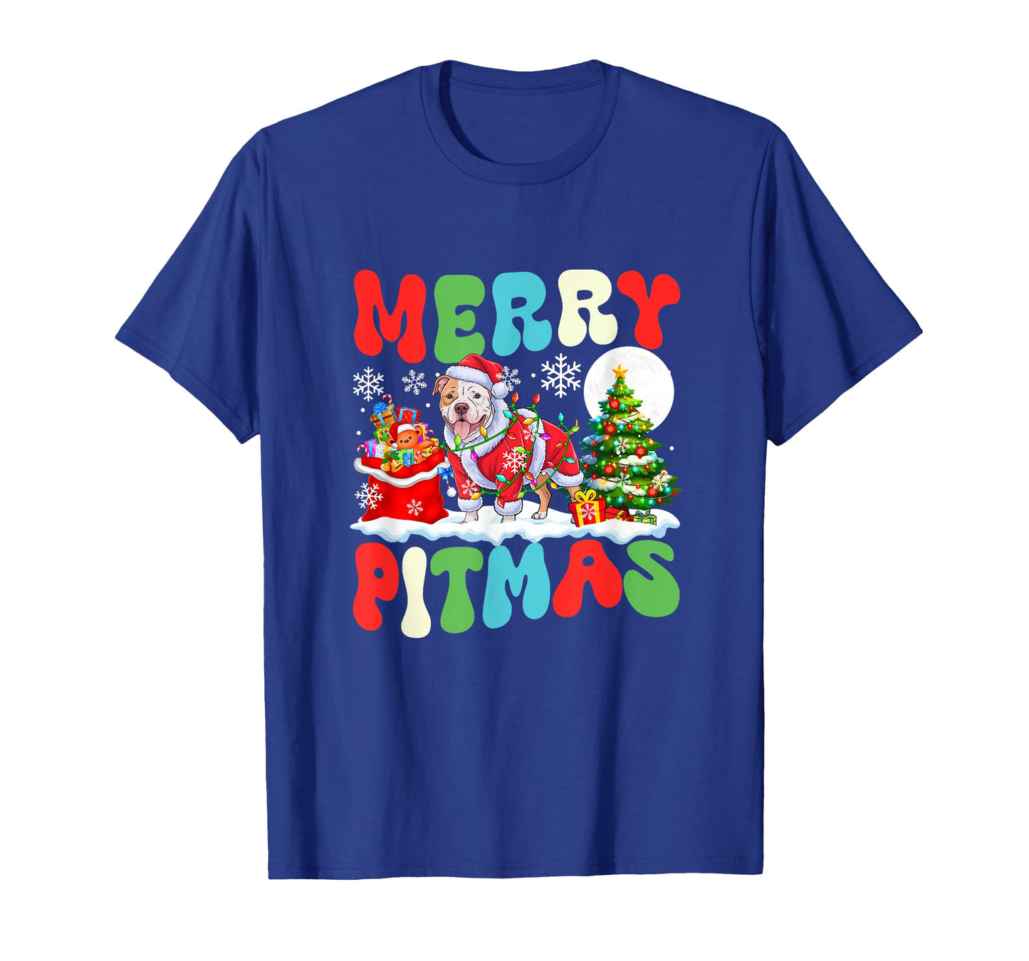 Merry Pitmas Christmas Santa Pit Bull Colorful Costume Owner T-Shirt