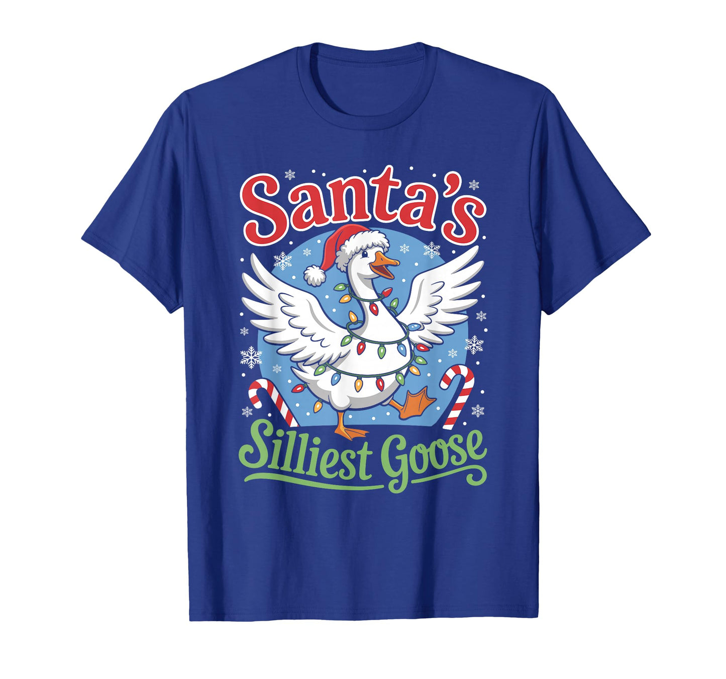 Santa's Silliest Goose Christmas Lights Stars Funny X-Mas T-Shirt
