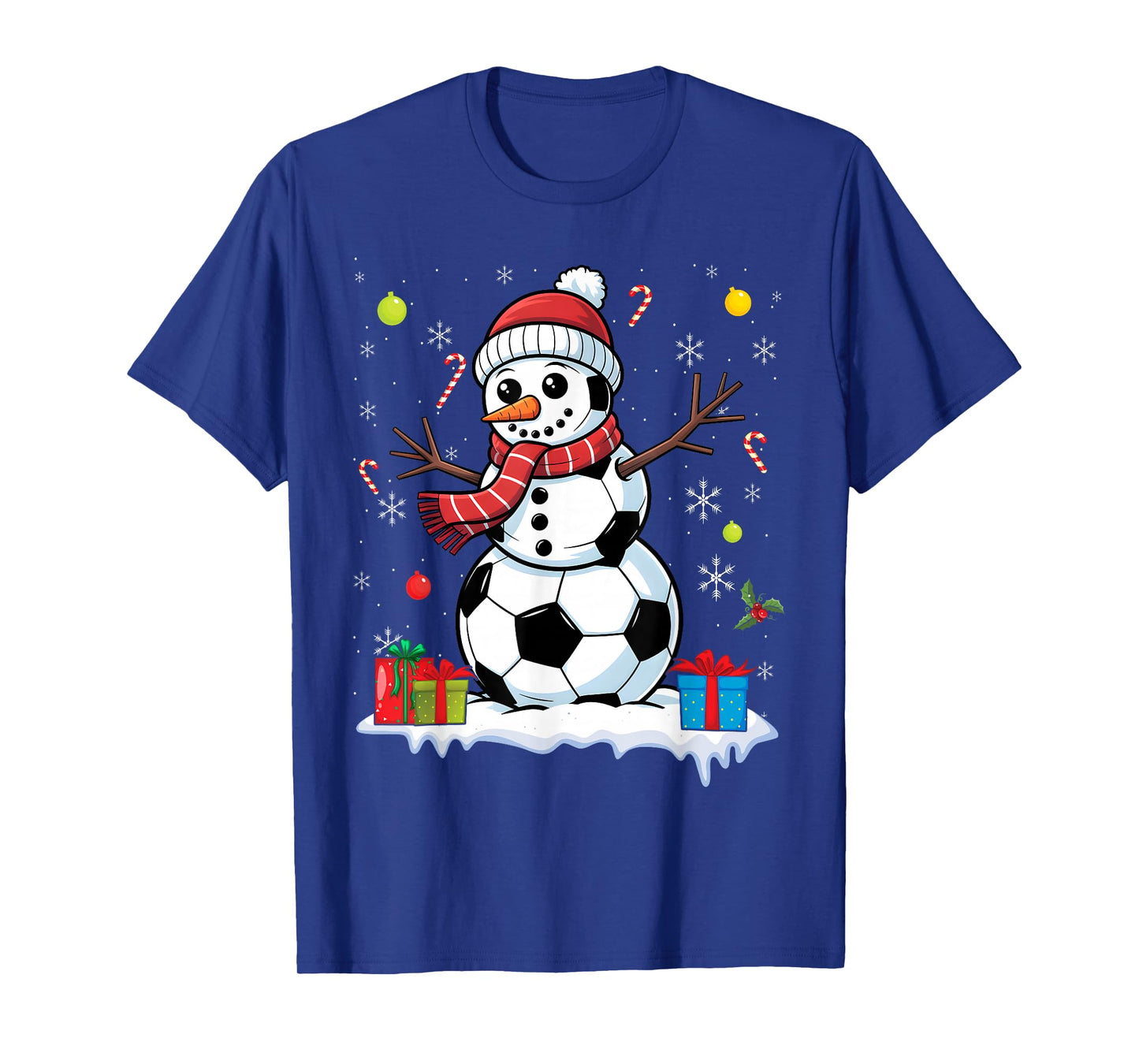 Snowman Soccer Ball Christmas Santa Boys Kids T-Shirt