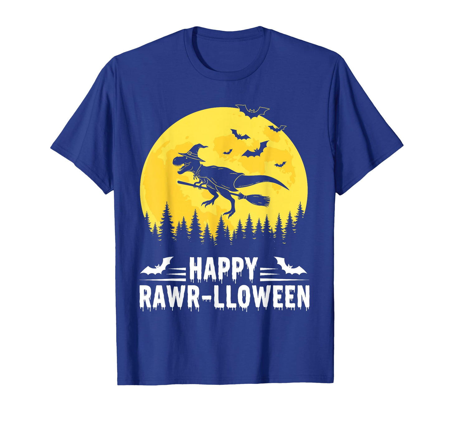 Happy Rawr-lloween Funny Halloween T Rex Flying Witch T-Shirt