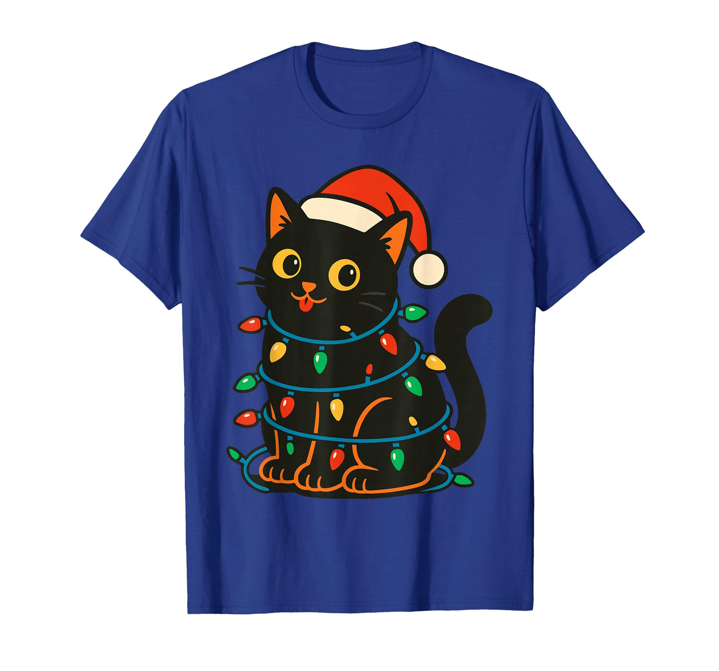 Black Cat Christmas Tree Lights Shirt, Funny Cats Santa Hat T-Shirt