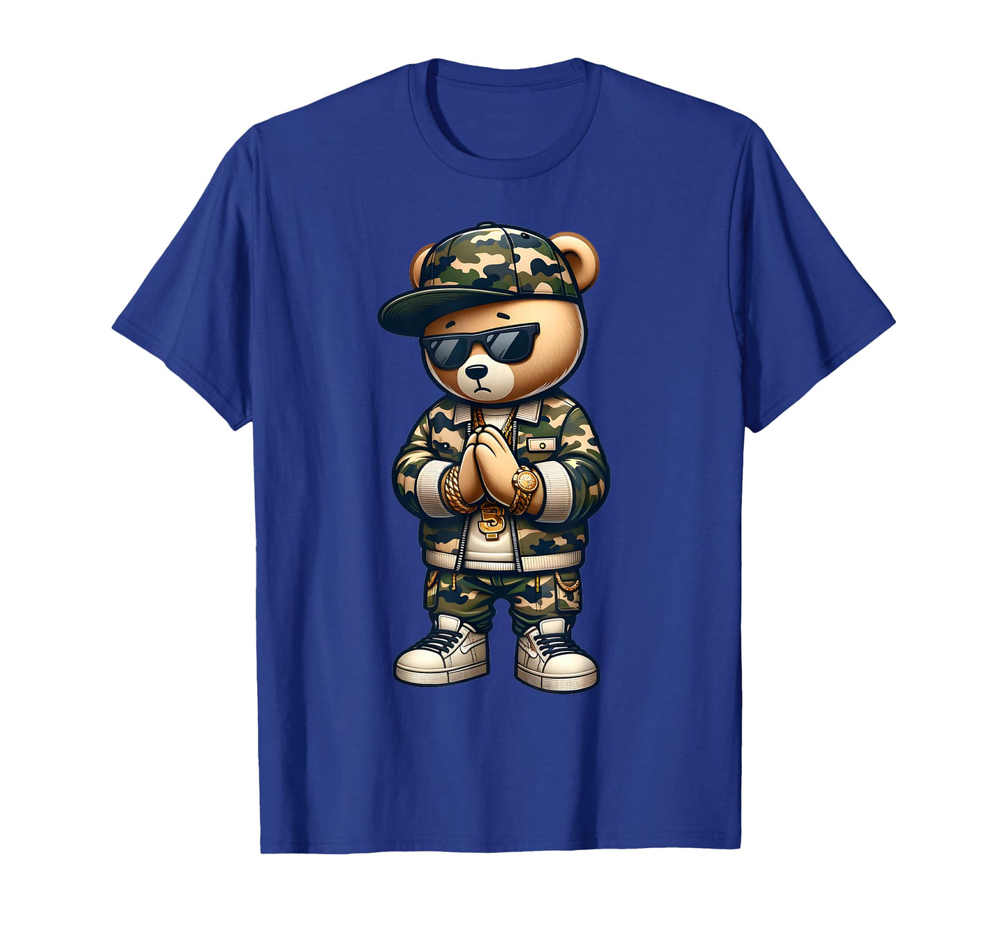 Camo Hip Hop Teddy Bear Camouflage Streetwear Mens Boys Cool T-Shirt