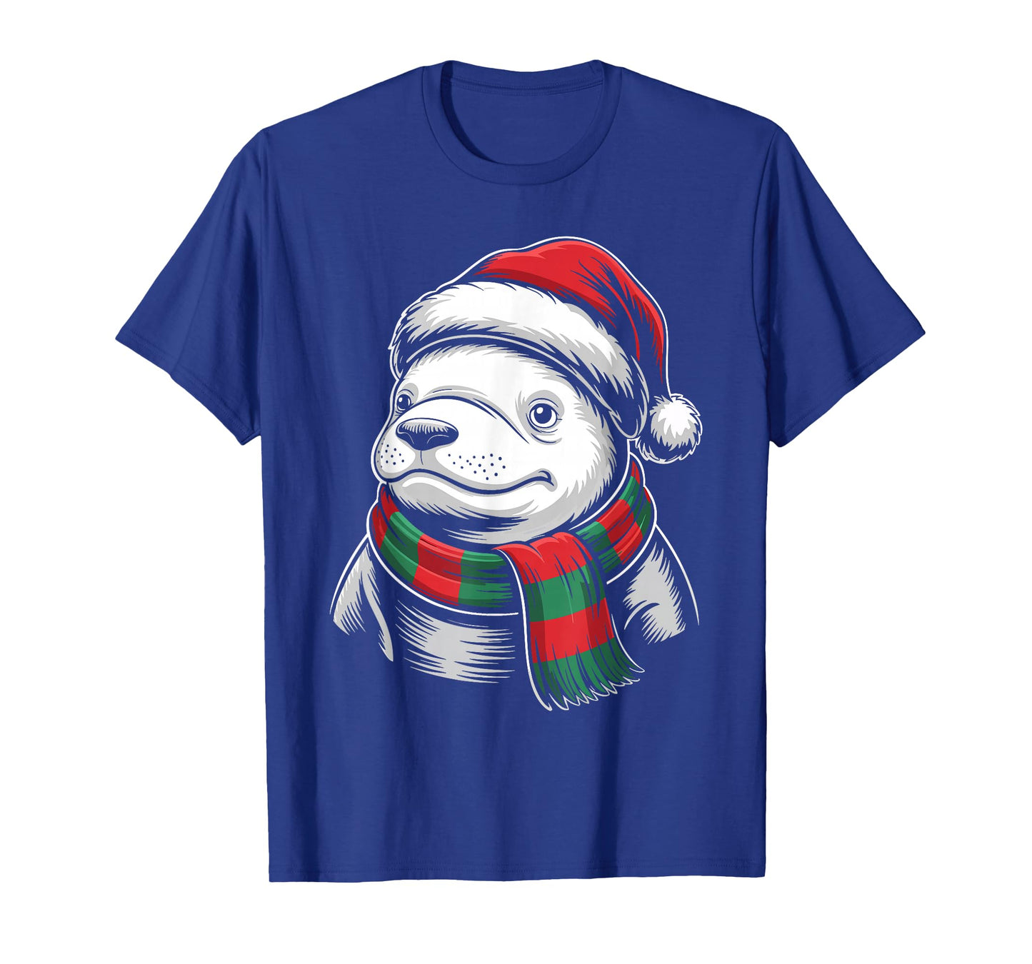 Beluga Whale Xmas Santa Hat Scarf Christmas Costume T-Shirt