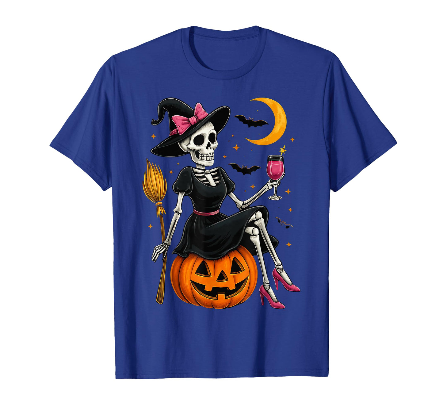 Skeleton Witch Halloween Pumpkin Spooky Season Design T-Shirt