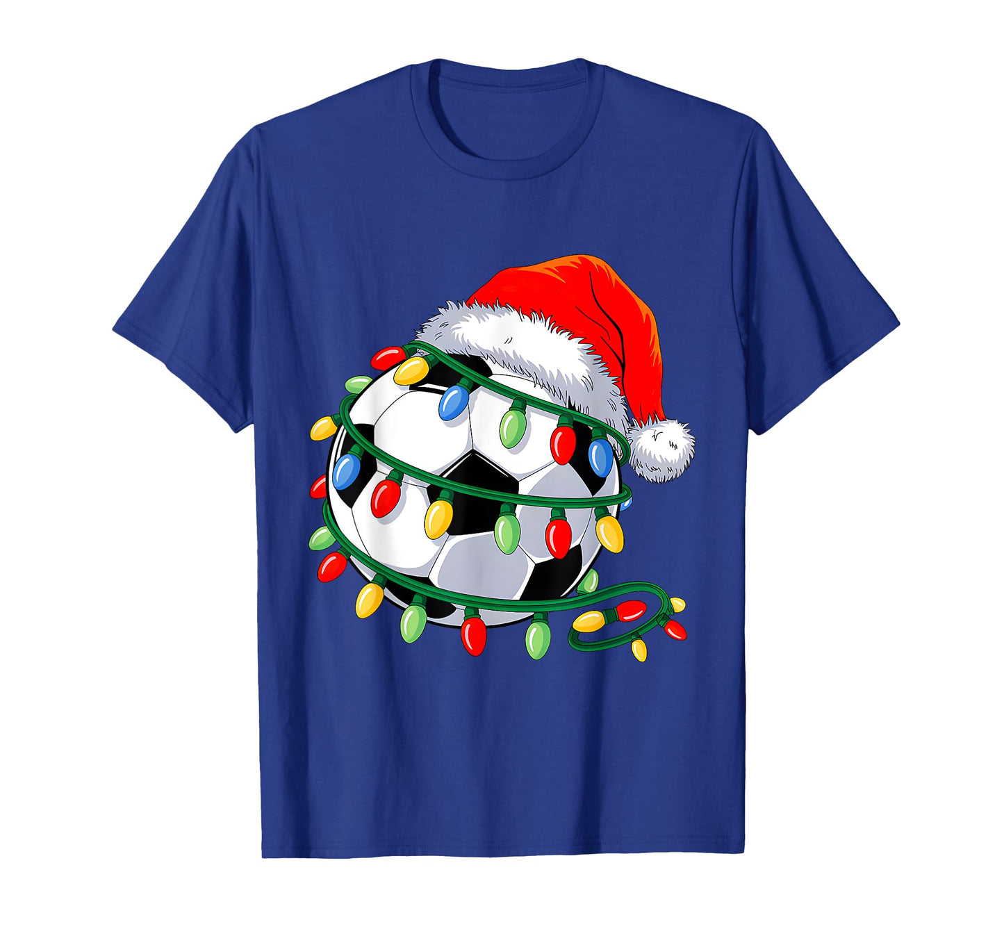 Soccer Ball Santa Hat Men Women Christmas Soccer Xmas Lights T-Shirt