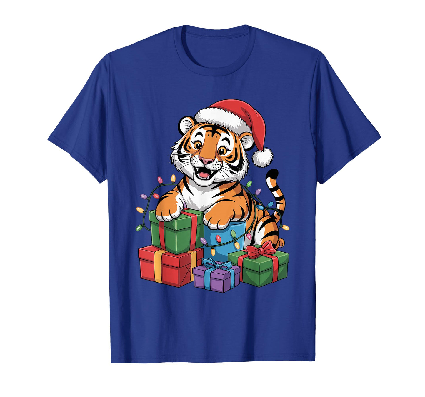 Tiger Santa Hat Christmas Design Funny Wild Animal Lovers T-Shirt