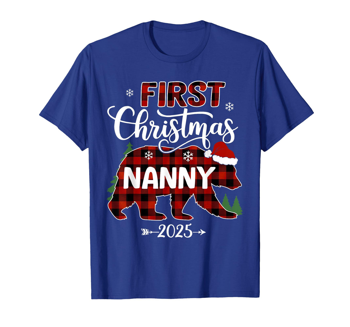 Pregnancy First Christmas Nanny Red Plaid Bear Santa 2025 T-Shirt