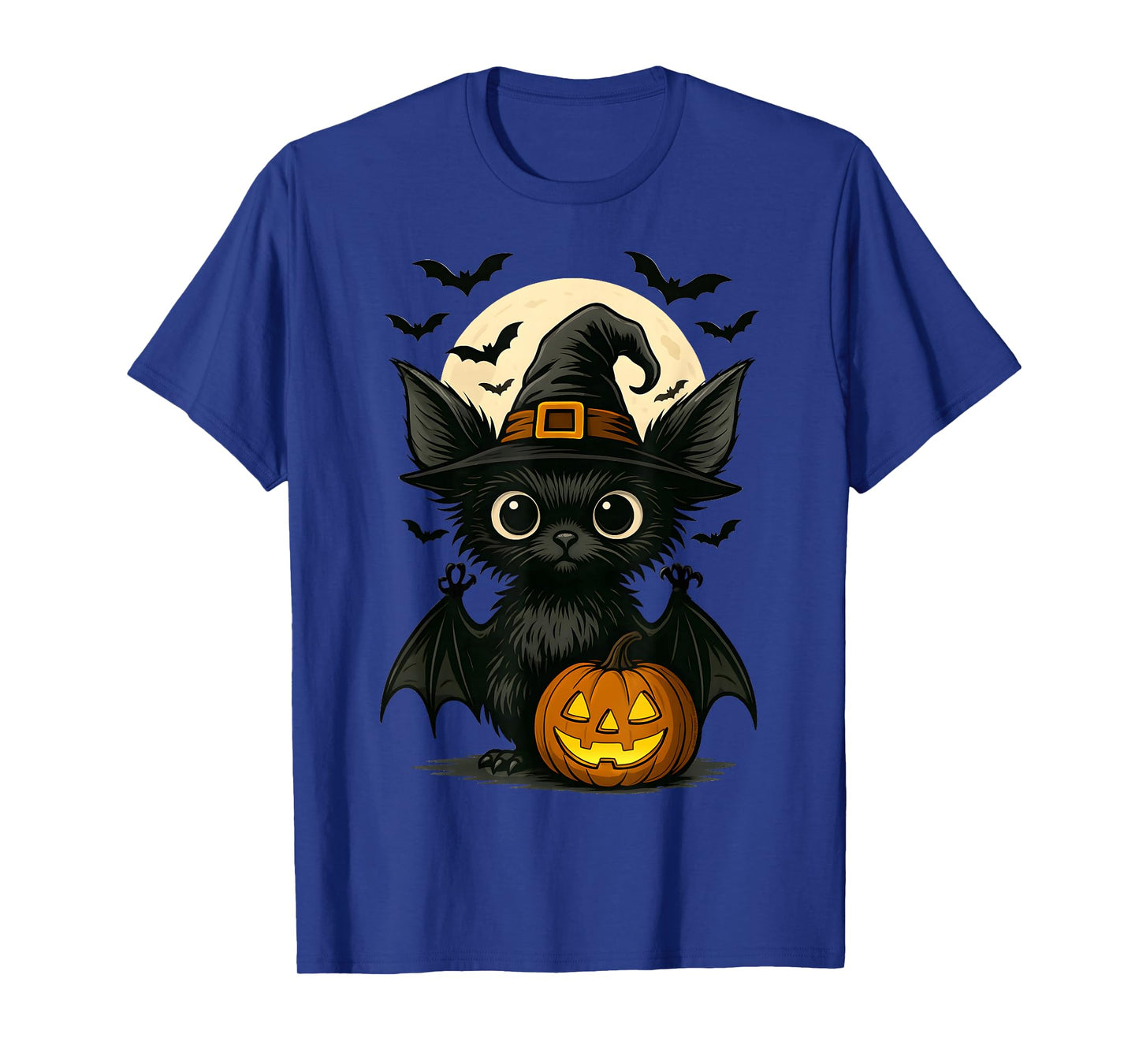 Cute Bat Wearing Witch Hat with Moon and Bats Halloween Bat T-Shirt