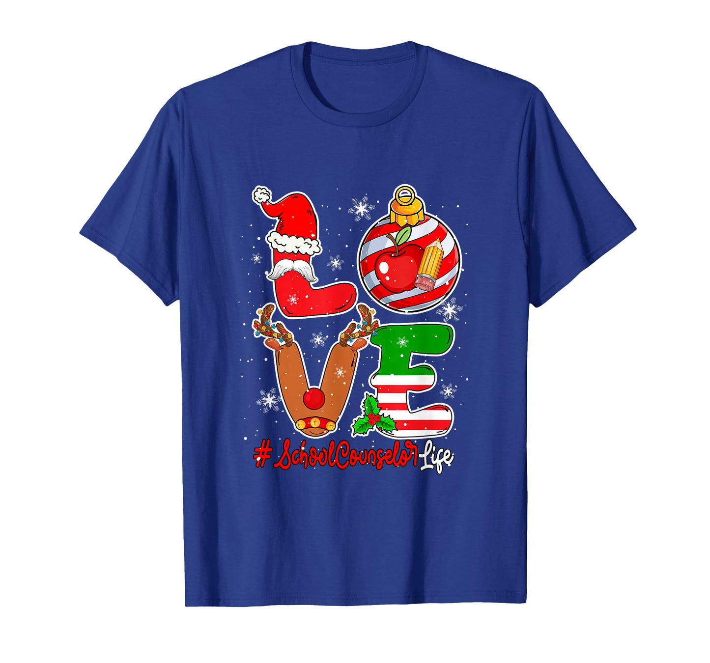 Love School Counselor Christmas Santa Reindeer Job Team T-Shirt