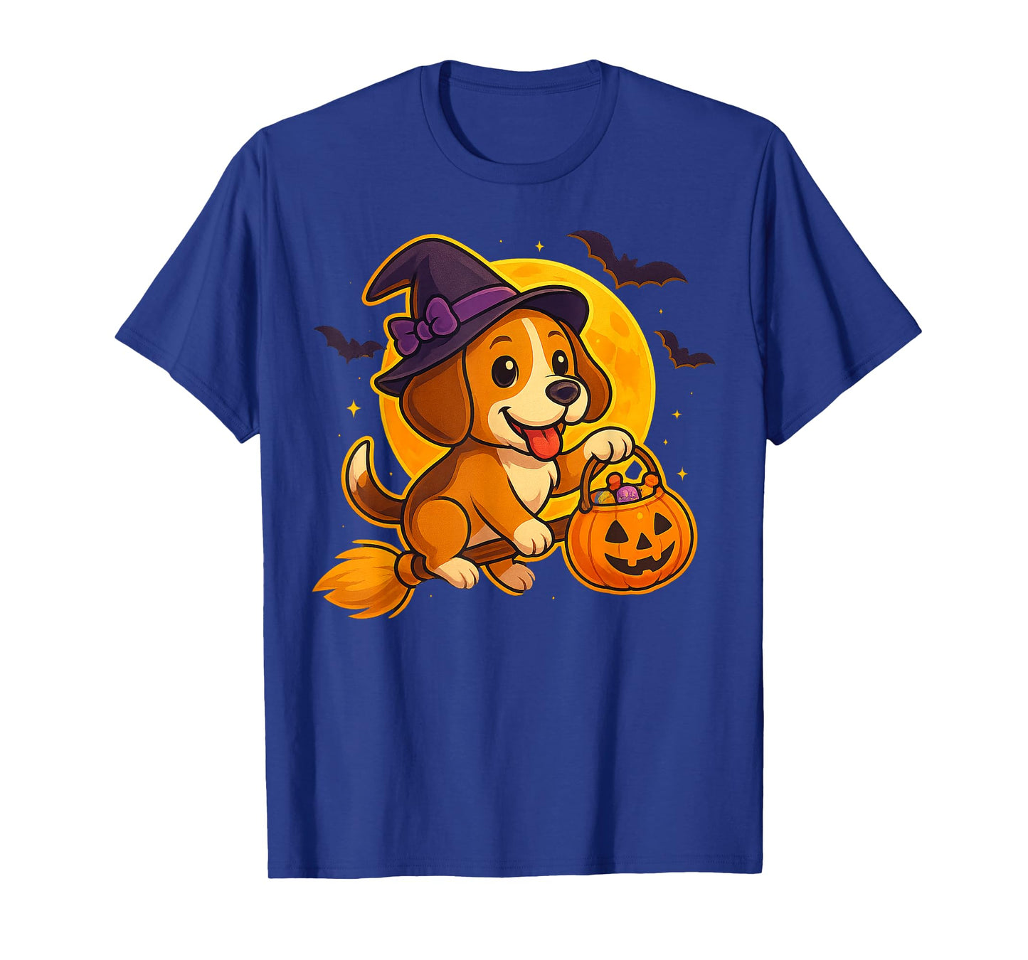 Cute Dog Witch Pumpkin Halloween Costume Boys Girls T-Shirt