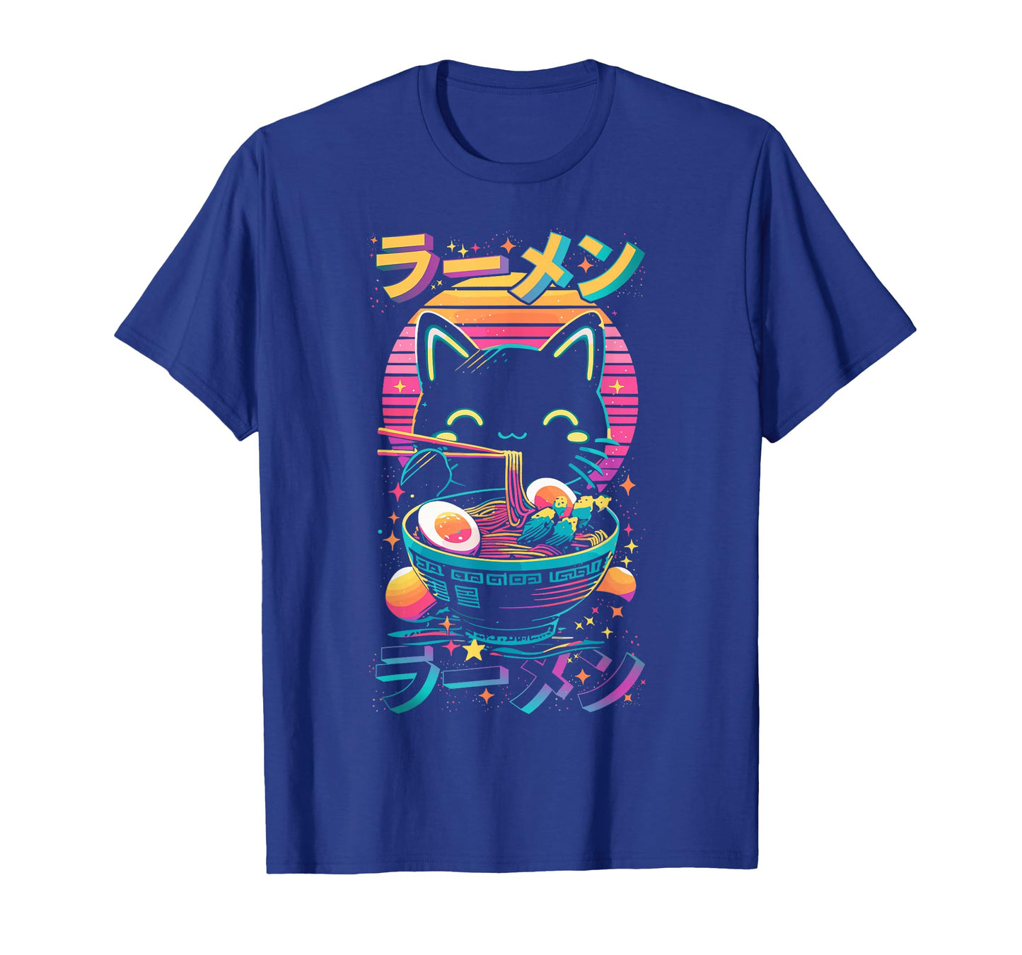 Anime Cat Eats Ramen Retro Kawaii Ramen Cat T-Shirt