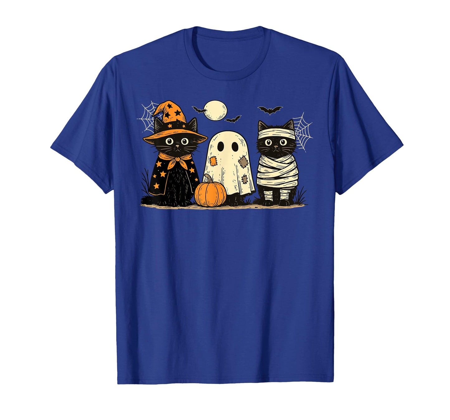 Retro Black Cat Witch Scary Halloween Pumpkin Women Men Kids T-Shirt
