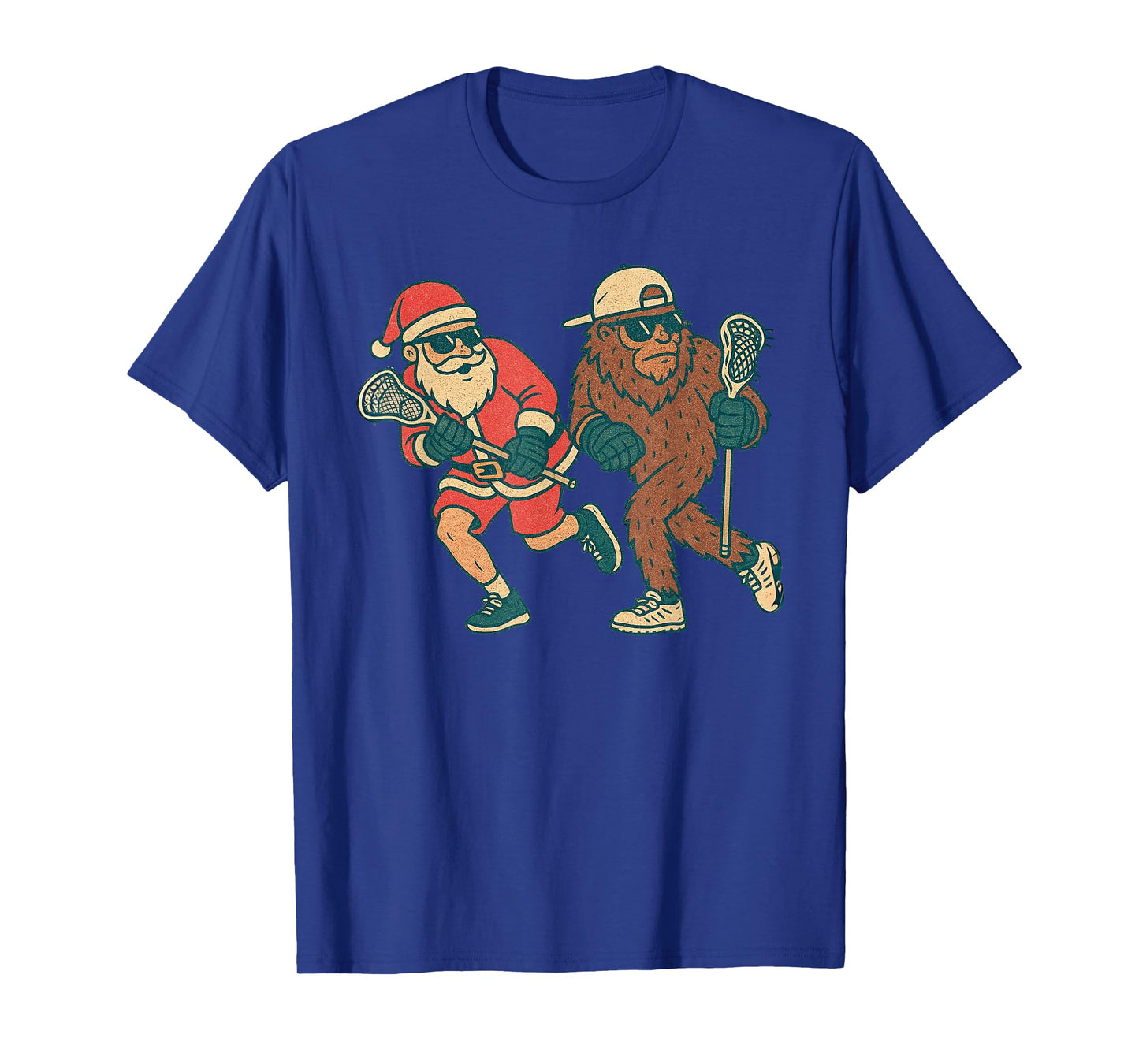 Santa Sasquatch Playing Lacrosse Christmas Vintage Lax Xmas T-Shirt