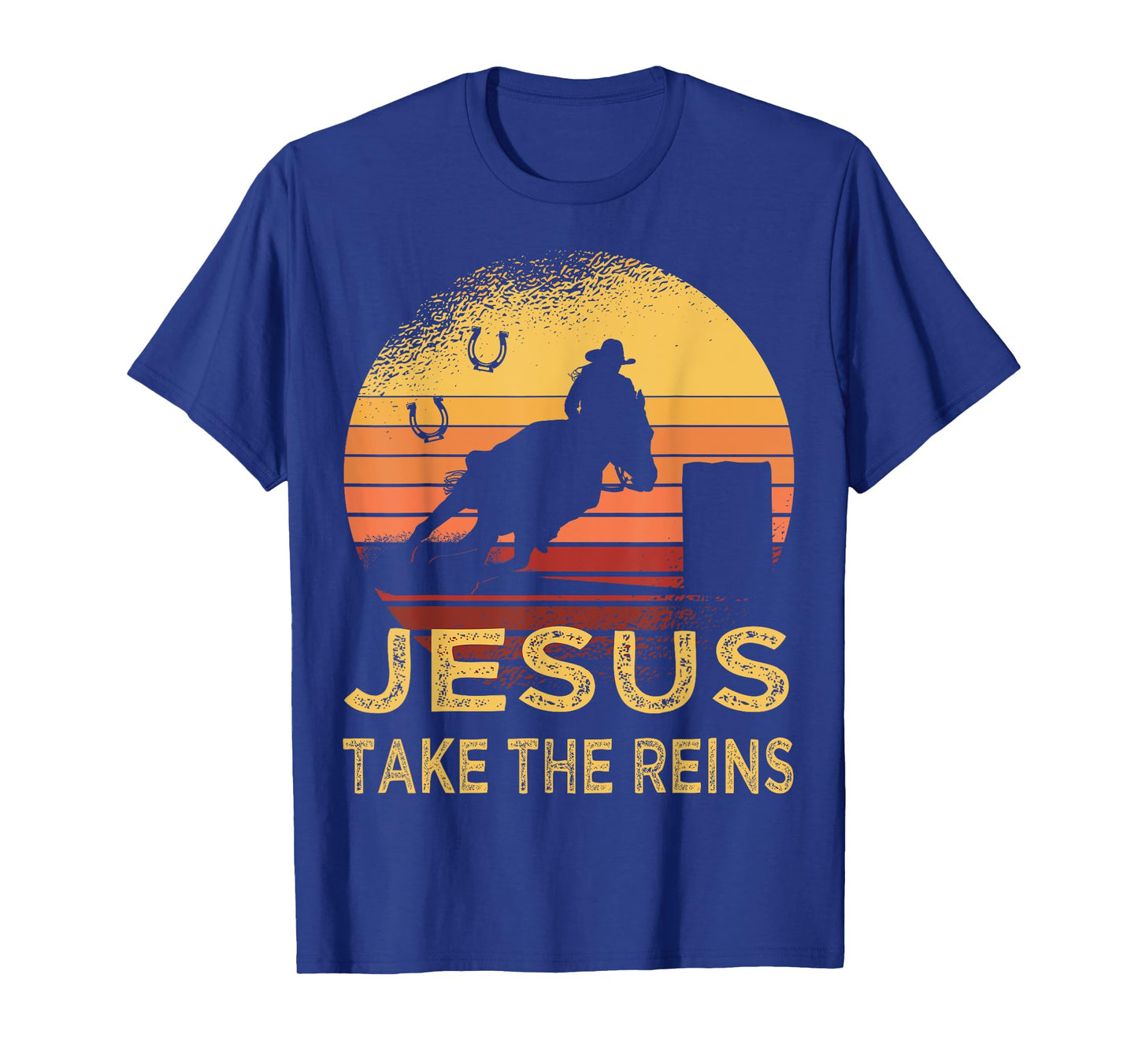 Vintage Retro Horse Barrel Racing Jesus take the reins Rodeo T-Shirt