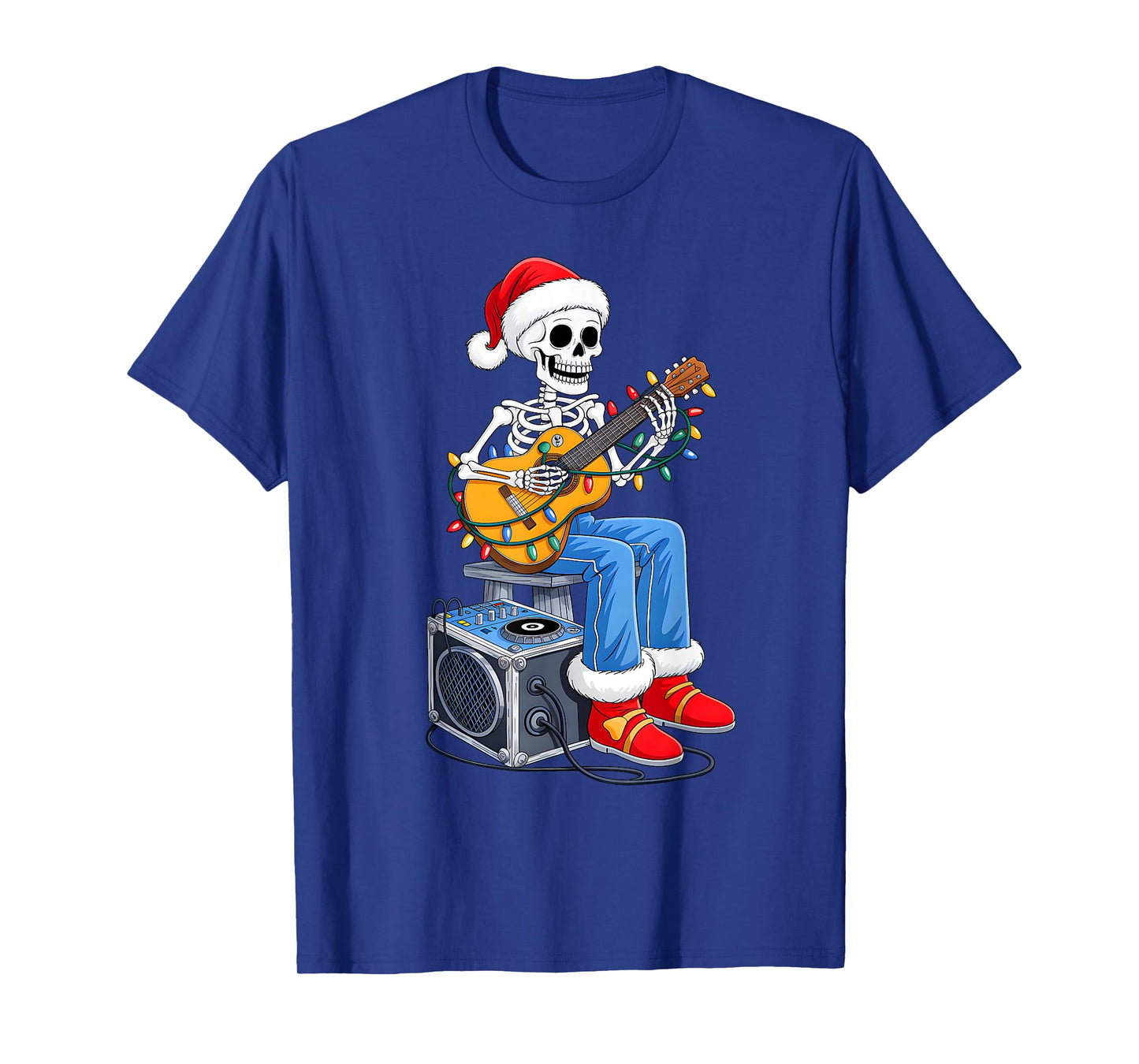 Xmas Santa Skeleton Playing Guitar Funny Christmas Boys Kids T-Shirt