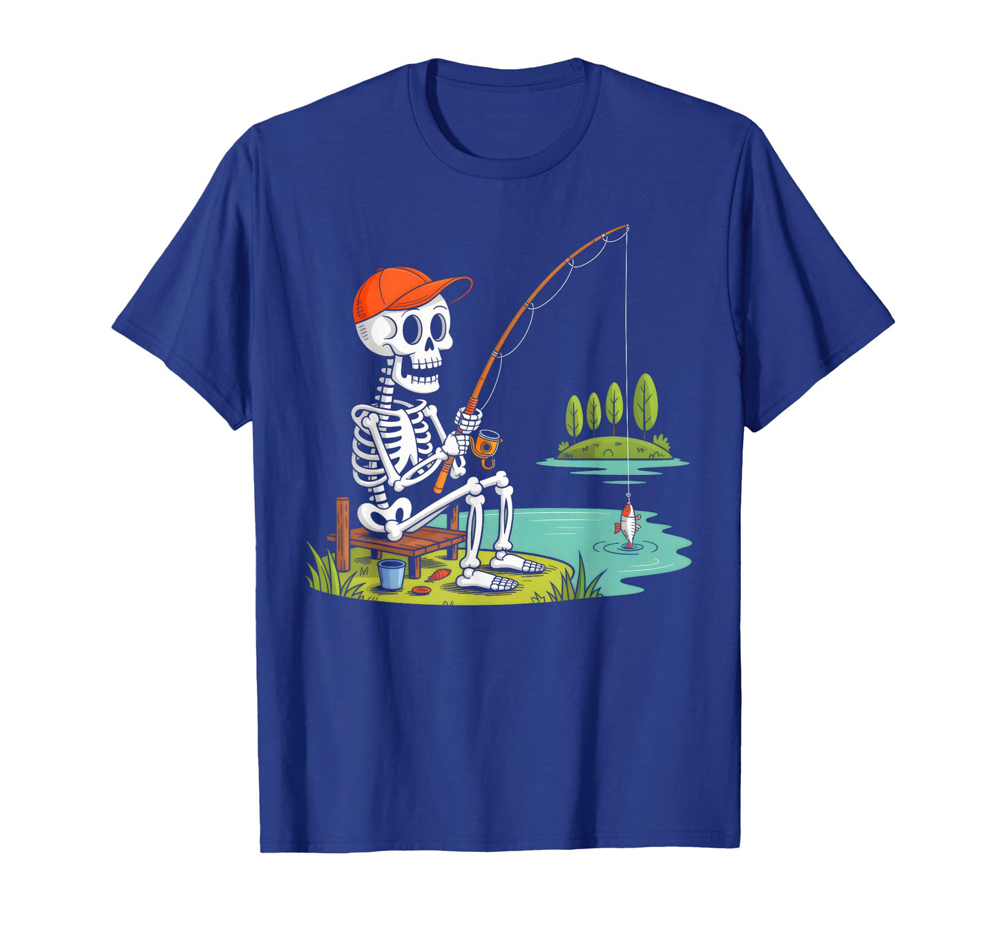 Skeleton Fishing Halloween Costume Boys Men Dad Fisherman T-Shirt