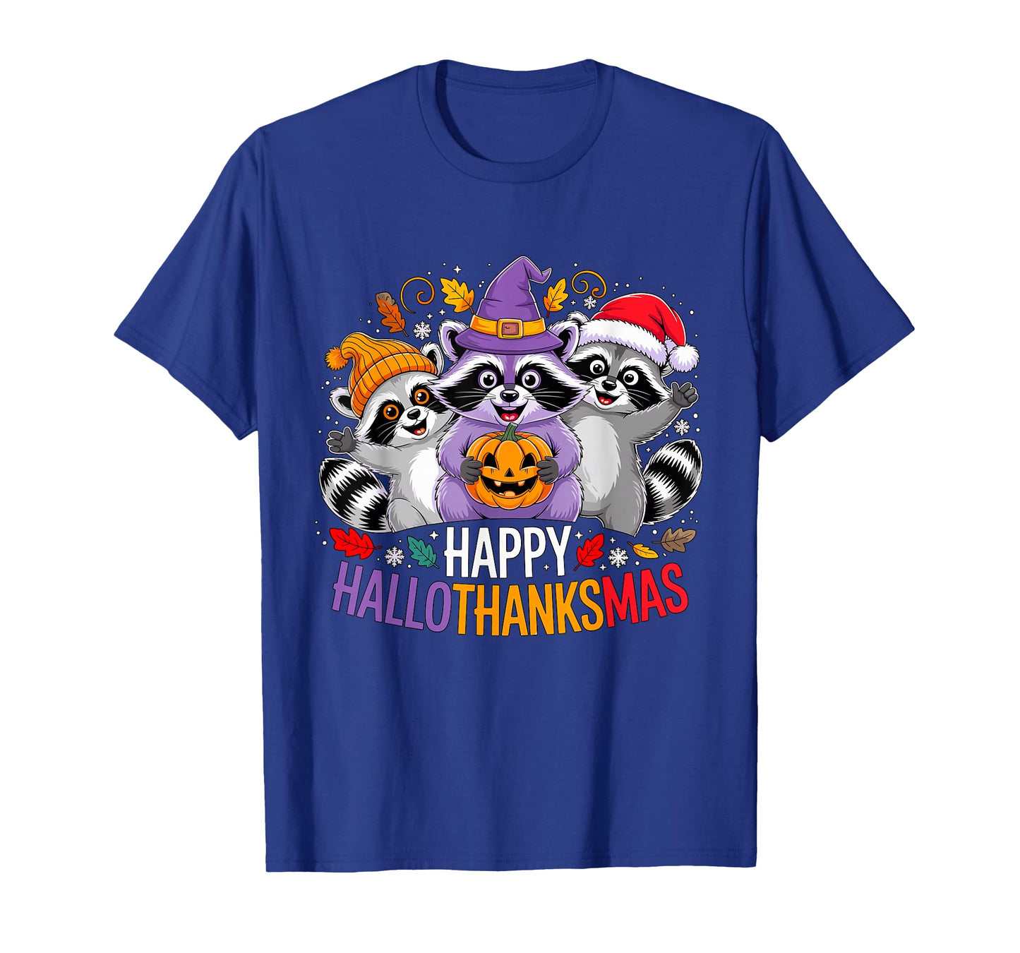 Happy Hallothanksmas Raccoon Trio Pumpkin T-Shirt