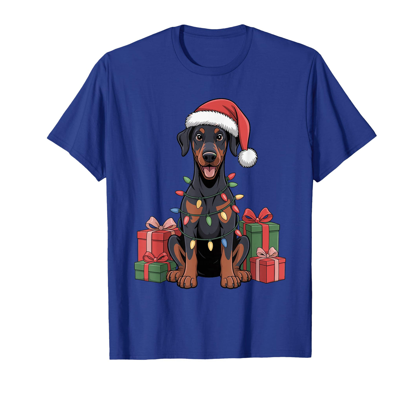 Cute Doberman Santa Hat Christmas Dobie Dog Lover Holiday T-Shirt
