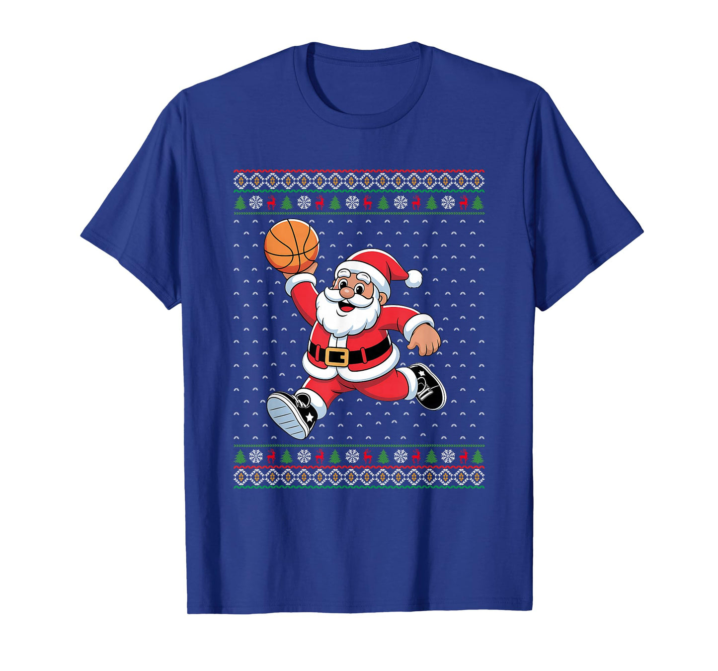 Santa Claus Playing Basketball Ugly Christmas Men Women T-Shirt
