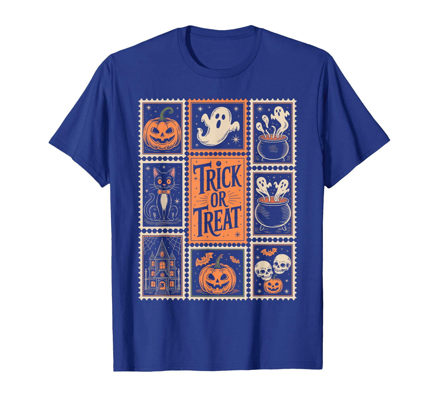 Halloween Stamps Spooky Pumpkin Ghost Cat Witch Skeleton T-Shirt