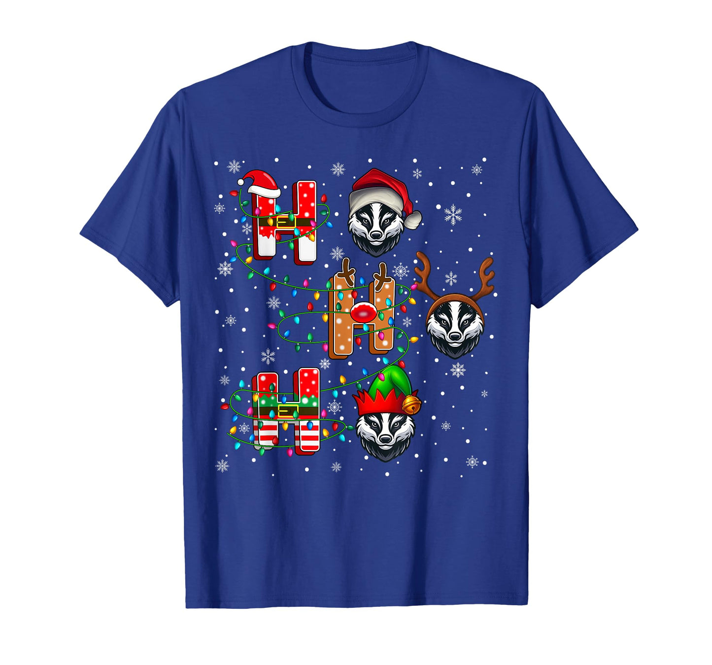 Ho Ho Ho Santa Reindeer Hat Elf Badger Animal Christmas T-Shirt