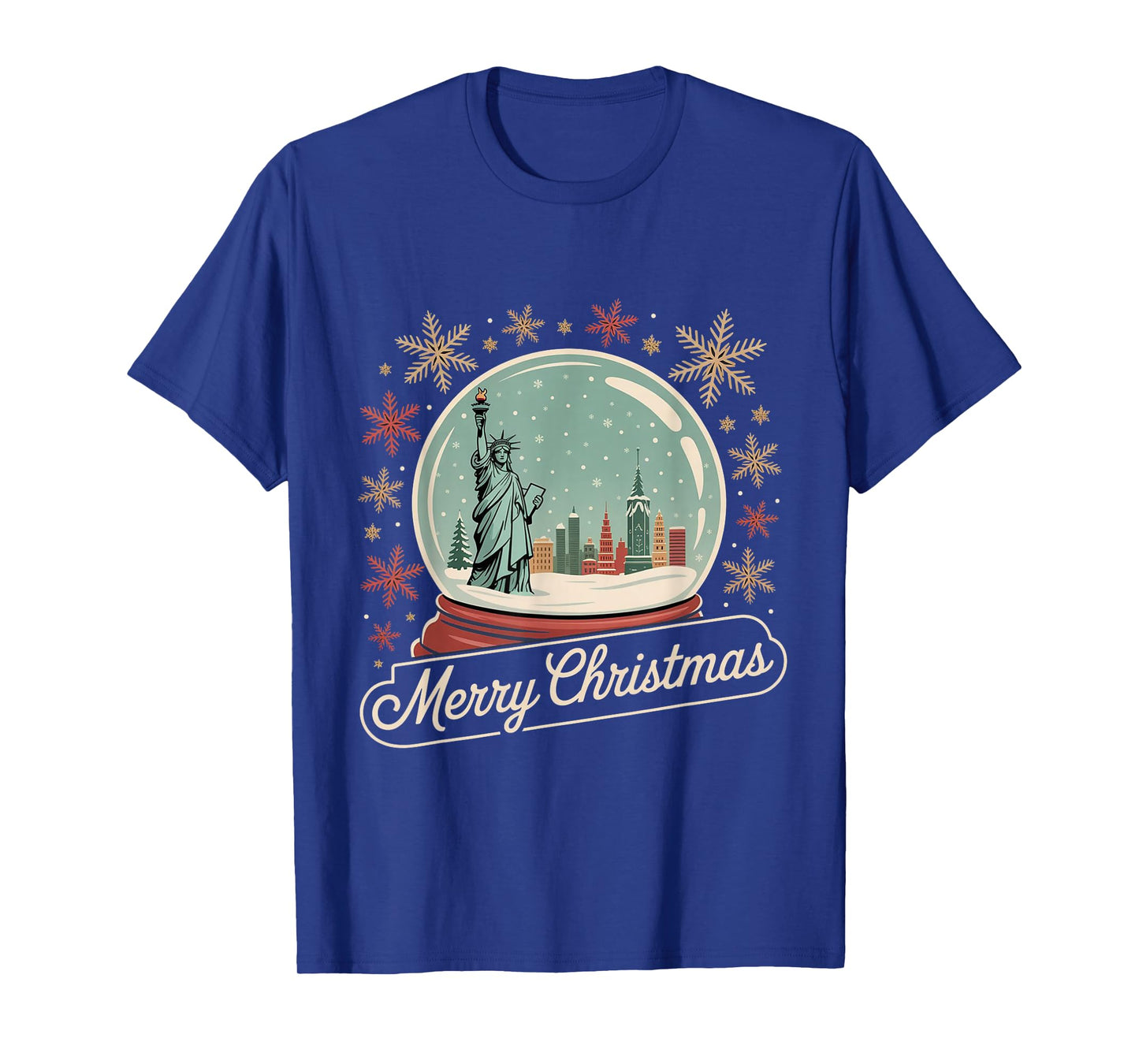 Merry Christmas New York Skyline in Snow Globe Snow Sparkles T-Shirt